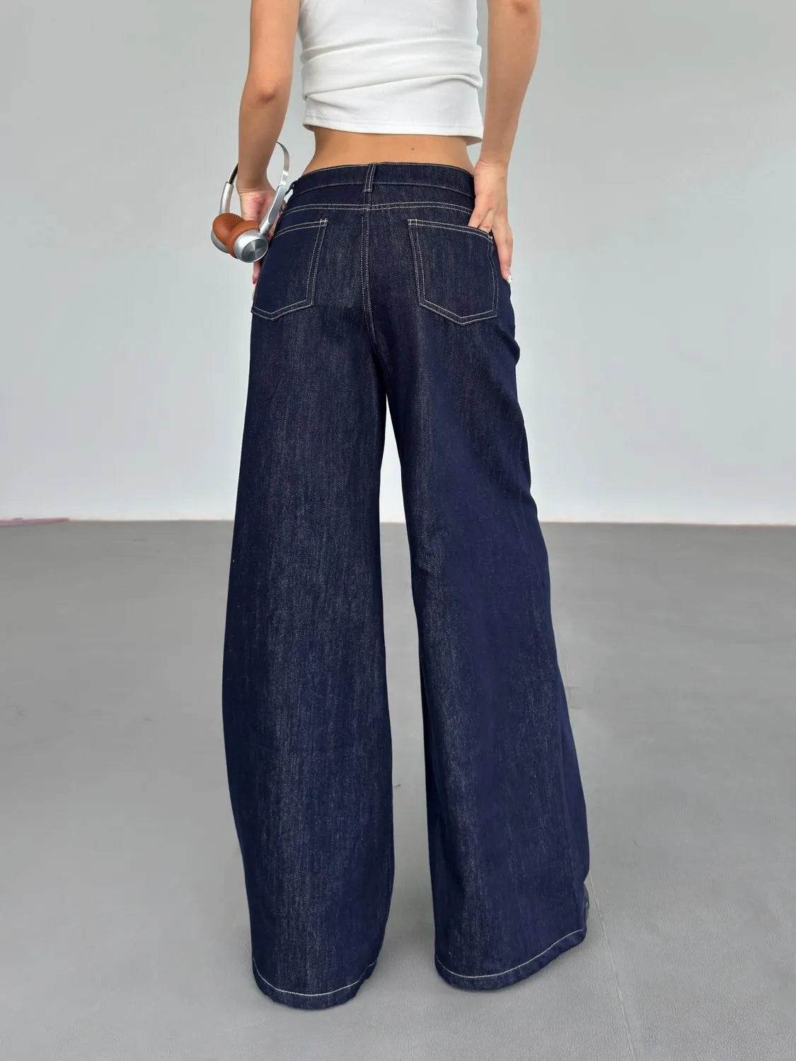 Pantalon Jean Ample Jambe Large Rétro Américain Tendance pour Femme