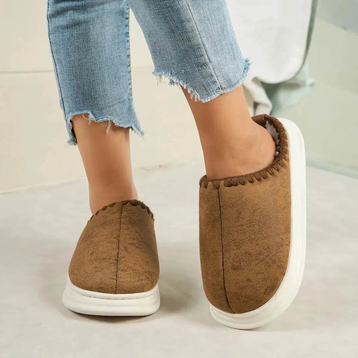 Winter Fashion Cotton Slippers With Sewing-side Design Indoor Non-slip Bedroom Floor Plush Slipper House Shoes Women Couple