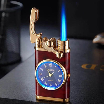 New Lighter With Electric Watch Rocker Arm Automatic Ignition Straight Blue Flame Lighter Creative Real Dial Inflatable Windproof Cigar Lighter Men's Watch Gift