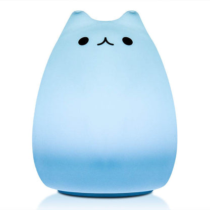 Children Night Light, EECOO Cute Cat Lamp Soft Silicone Sensitive Tap Control Decompression Toy