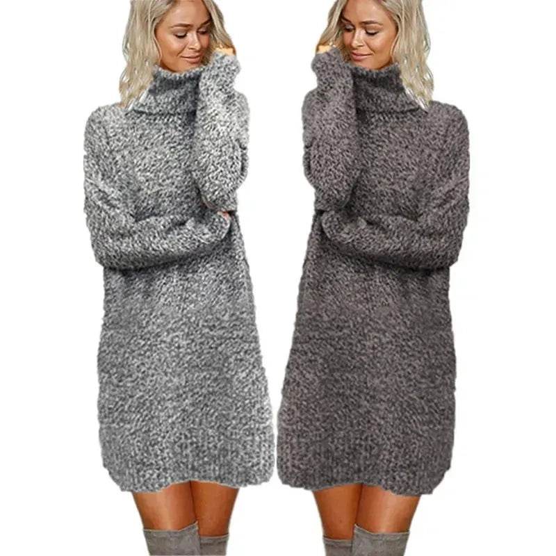 Autumn Winter Cashmere Mini High Neck Sweater Dress