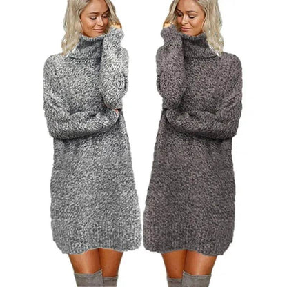 Autumn Winter Cashmere Mini High Neck Sweater Dress
