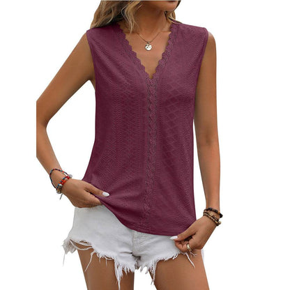 Summer Sleeveless Lace Blouse Tops Women V-neck top