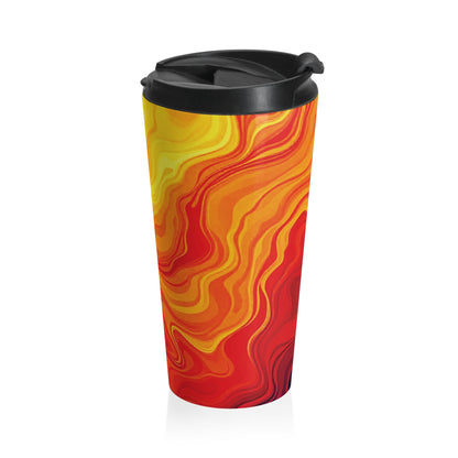 Mug de voyage en acier inoxydable Sunset Swirl — Gobelet isotherme motif marbre orange et jaune