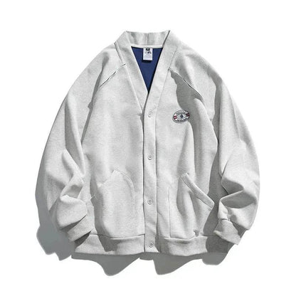 Retro Solid Color Cotton Athletics Sports Cardigan  For Men