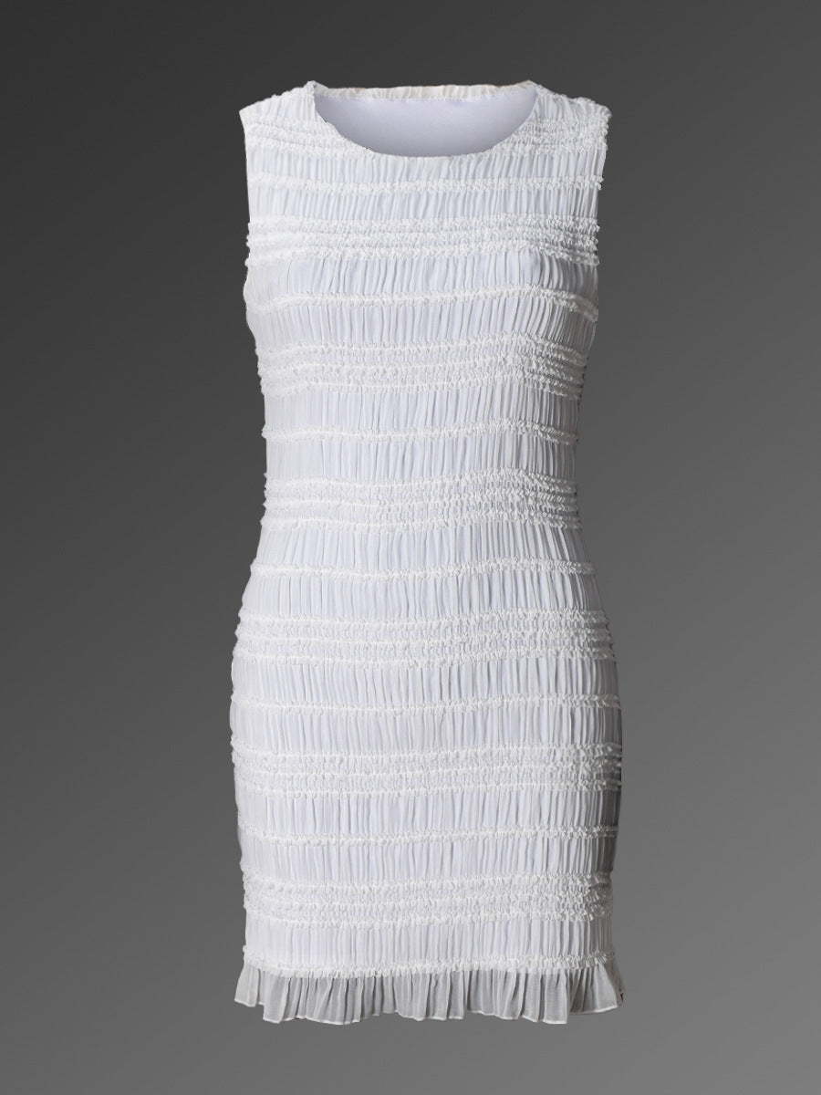Women's Striped Hollow Round Neck Sleeveless Dress – Elastic Waist Casual Summer Outfit