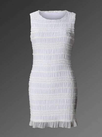 Women's Striped Hollow Round Neck Sleeveless Dress – Elastic Waist Casual Summer Outfit
