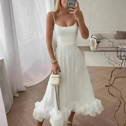 Fashion Suspenders Large Flower Swing Three-dimensional Flower A- Line Skater Dress Womens Clothing