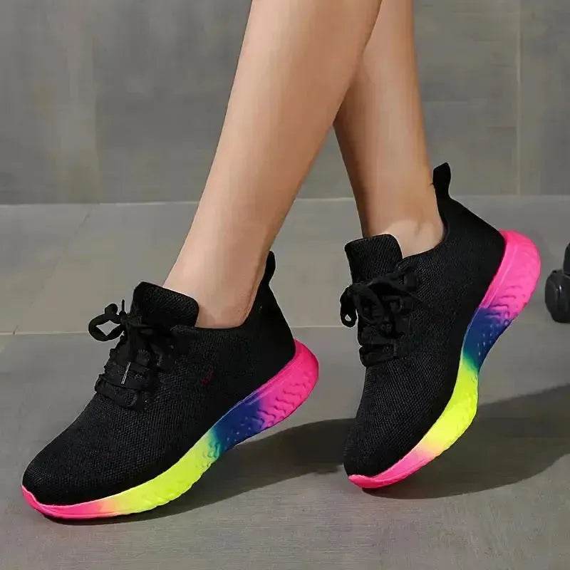 Baskets arc-en-ciel - Chaussures en maille à lacets avec semelle arc-en-ciel Chaussures de marche mode sport sneakers pour femme