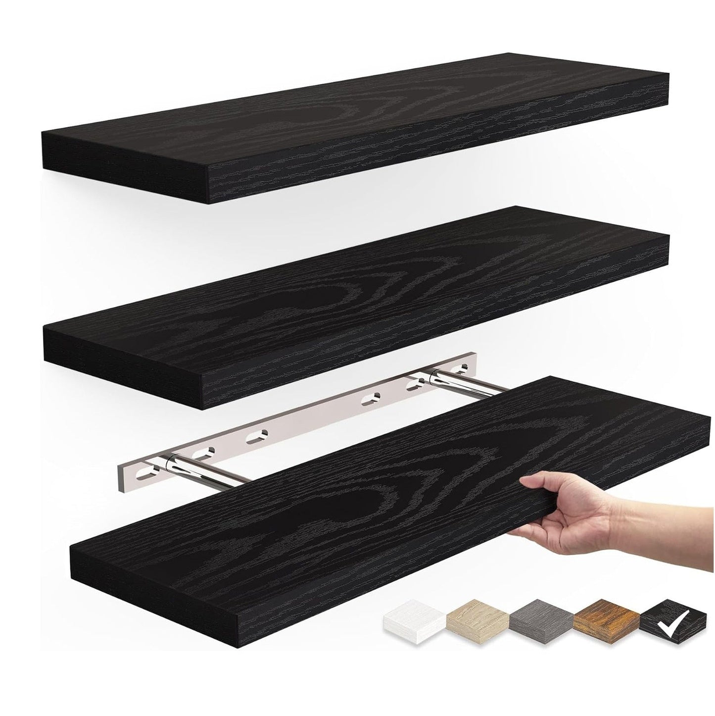 One-Line Floating Wall Shelf – 3-Tier Wooden Bamboo Wall-Mounted Storage Shelf