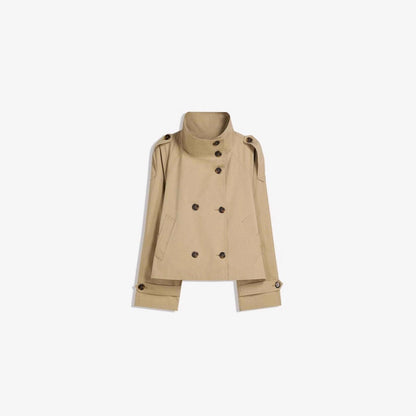 Women’s Retro Double-Breasted Trench Coat – Lapel Collar Long-Sleeve Lace-Up Short Jacket
