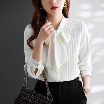 Women neck tie Chiffon Long Sleeve Shirt For work