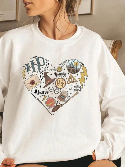 Digital Printing Sweater Hipster Round Neck Pullover Long Sleeve Sweater Women
