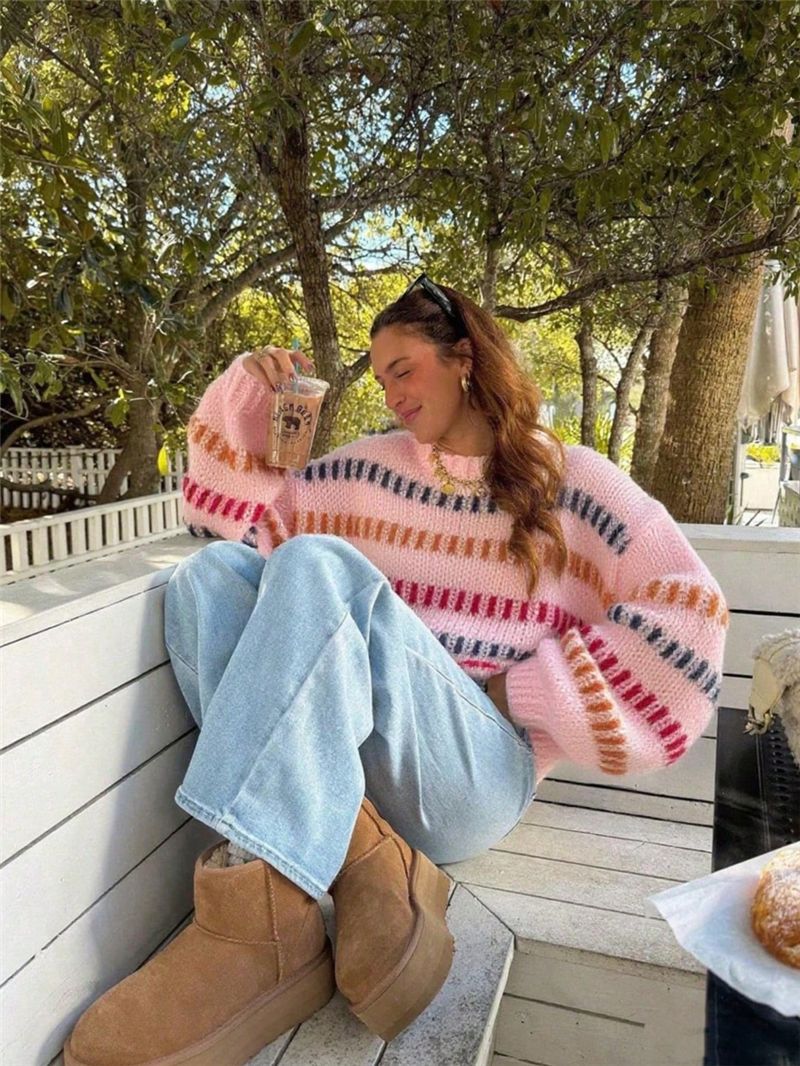 Women’s Retro Loose-Fit Batwing Sleeve Sweater – Casual Oversized Knit Pullover