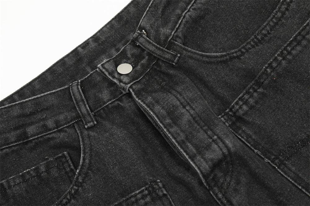 Pocket Design Loose Denim Straight-leg Trousers Men Jeans