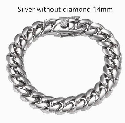 Men's Cuban Link Chain Titanium Steel Silver Bracelet