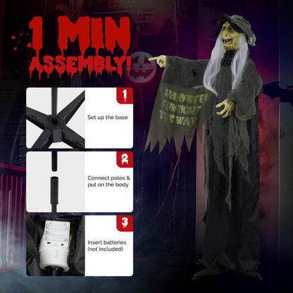 6ft Eye Red Light Vibration Witch Sound Voice Control, Standing Guiding Witch, Battery Model - Batteries Not Included, Halloween Standing Decoration