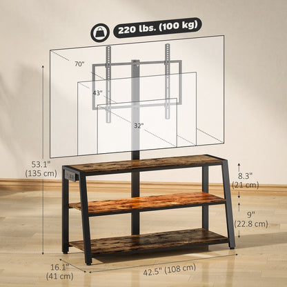 Bay TV Stand with Swivel Mount, Power Outlet and LED Lights for 32-70" TVs-Rustic Brown