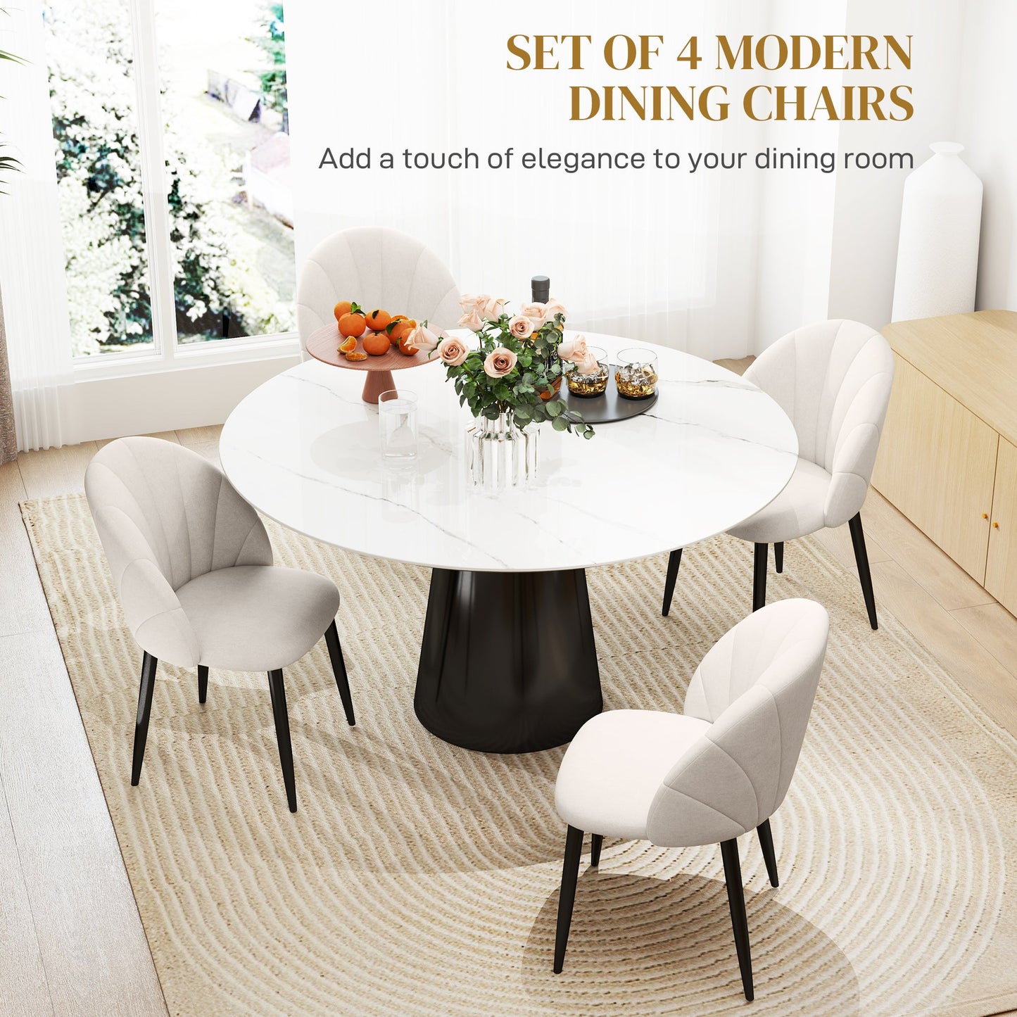 Skylar Chaises de salle à manger modernes, lot de 4 - Blanc crème