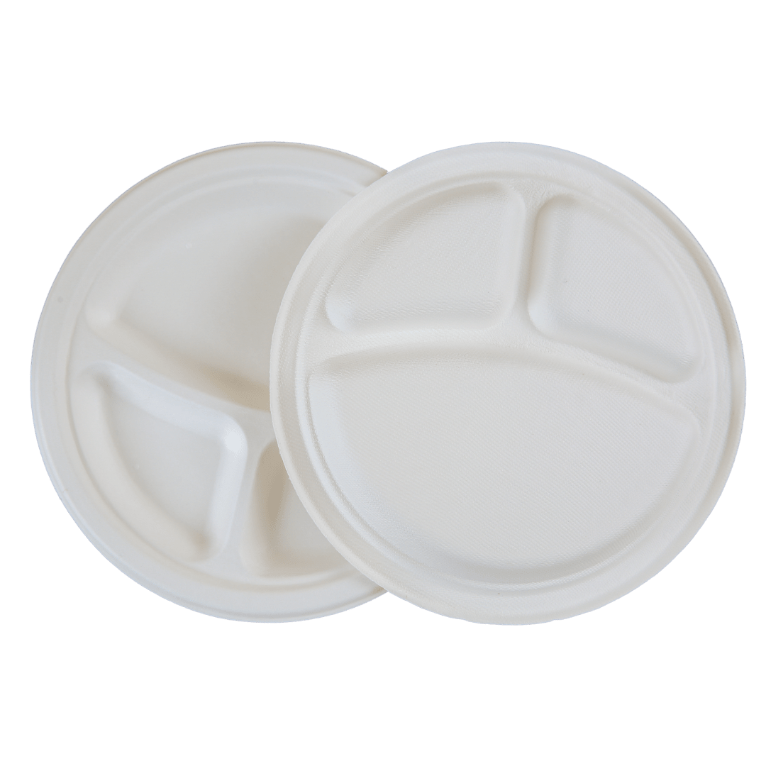 9" Round Sugarcane Plate - 3-Comp.