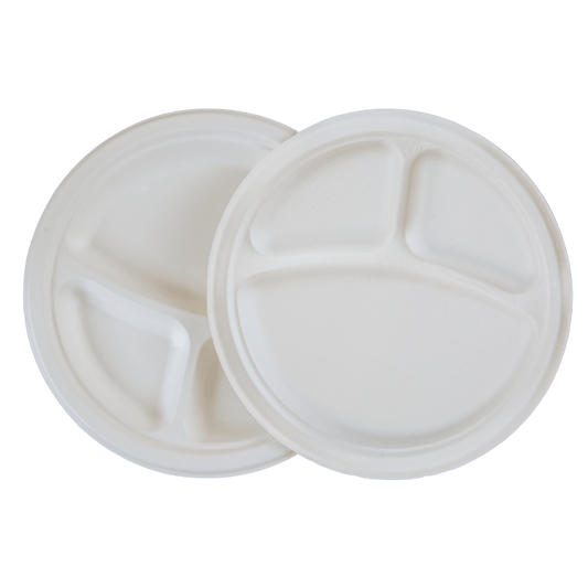 9" Round Sugarcane Plate - 3-Comp.