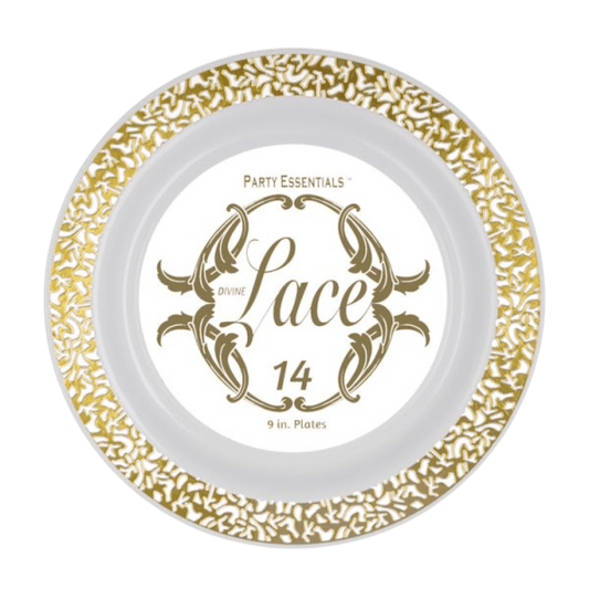 9" White Lace Plates with Gold Edge