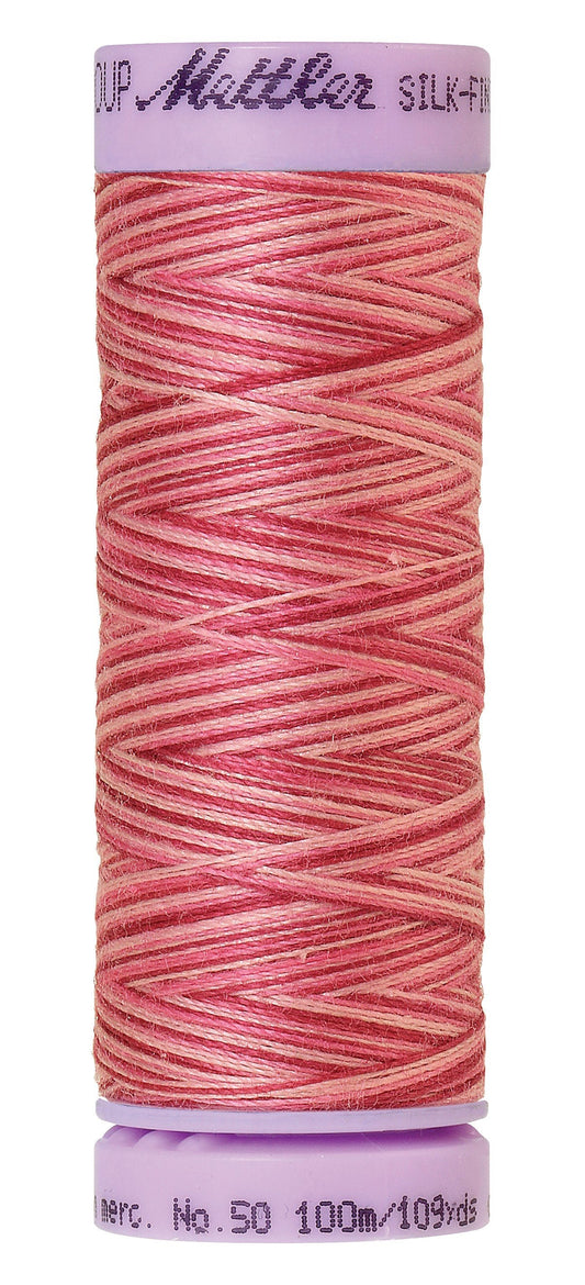 Mettler Silk-Finish 50wt Variegated Cotton Thread 109yd/100M Cranberry Crush