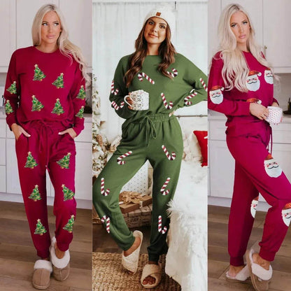Women's Christmas sweatsuit Sequins Long Sleeve Pants Two-piece Set Fashion Casual Set