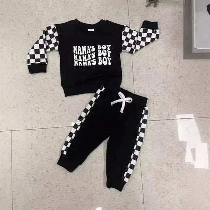 Children Plaid Printed Long-sleeve Sweater Set  Casual baby outfit for Boys Baby two piece for boys