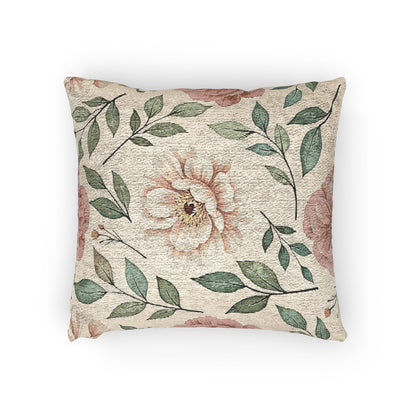 Vintage Floral Woven Pillow | Tapestry Rose Leaf Throw Pillow