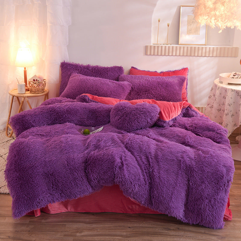 4-Piece Mink Velvet Bedding Set – Soft Polyester Duvet Cover, Flat Sheet & Pillowcases