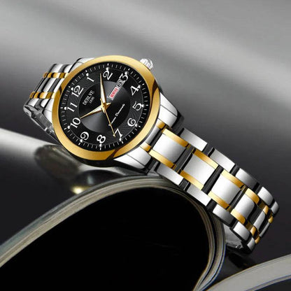 Ultra-Thin Stainless Steel Strap Watch, Double Calendar, Luminous, Waterproof
