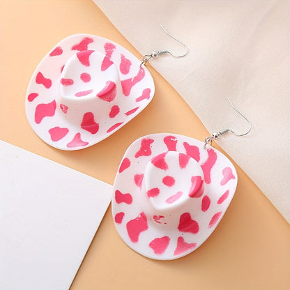 1 paire de boucles d'oreilles pendantes fantaisie en forme de chapeau de cowboy disco - Bijoux fantaisie amusants pour filles et femmes - Idée cadeau unique pour anniversaire, Noël ou toute autre célébration