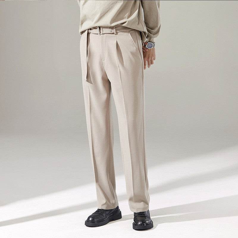 Pantalon de costume chino large avec ceinture drapée amovible pour homme