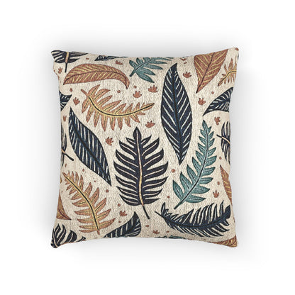 Botanical Leaf Pattern Woven Pillow | Tapestry Throw Cushion, Boho Home Decor
