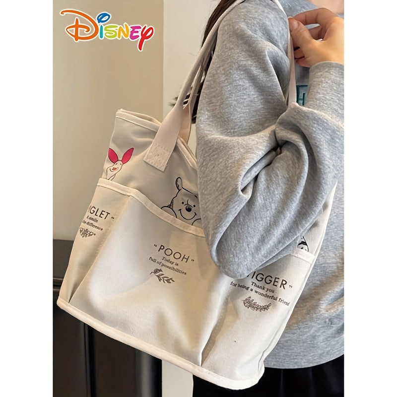 Disney Winnie The Pooh Printed Canvas Tote Bag, Vintage Single Shoulder Bag, Large Capacity Multi-Pocket Handbag Christmas/Halloween gift