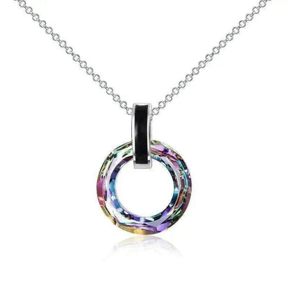 925 Silver Circle Crystal Pendant Necklace for Women Girls