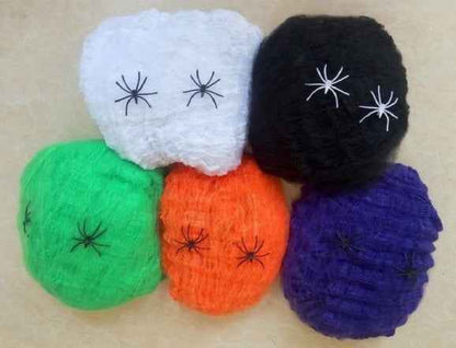 Halloween Stretchable Spider Web Decoration – Cotton Web with Mini Spiders for Indoor & Outdoor Use