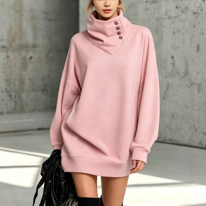 Women’s Vintage Loose-Fit Button-Down Sweatshirt – Mid-Length Casual Long-Sleeve Pullover Top