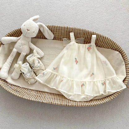 Bébé fille nouveau-née Bloomer en maille brodée avec jupe Robe décontractée pour bébé fille