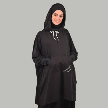 Middle East Arabic Solid Color Hooded Drawstring Pocket Two-piece Sports Suit