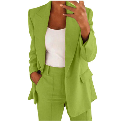 Women's Business Suit Set – Lapel Button-Down Blazer and Straight Leg Trousers