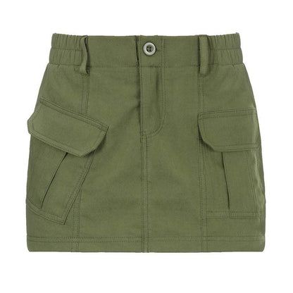 Simple Tooling Style Pocket Army Green Woven Hot Girl A- Line Mini Hip Cargo Skirt Summer