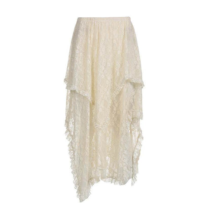 Fashionable Retro Trendy Irregular Midi Lace Skirt