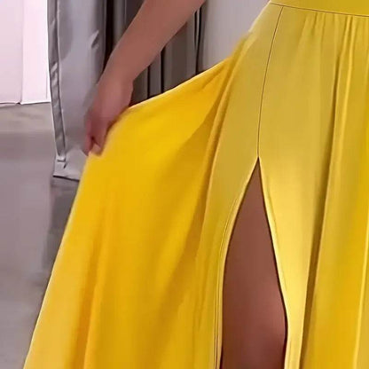 Elegant V Neck Summer Maxi Slit Dress Spaghetti Strap High Slit Long Dress