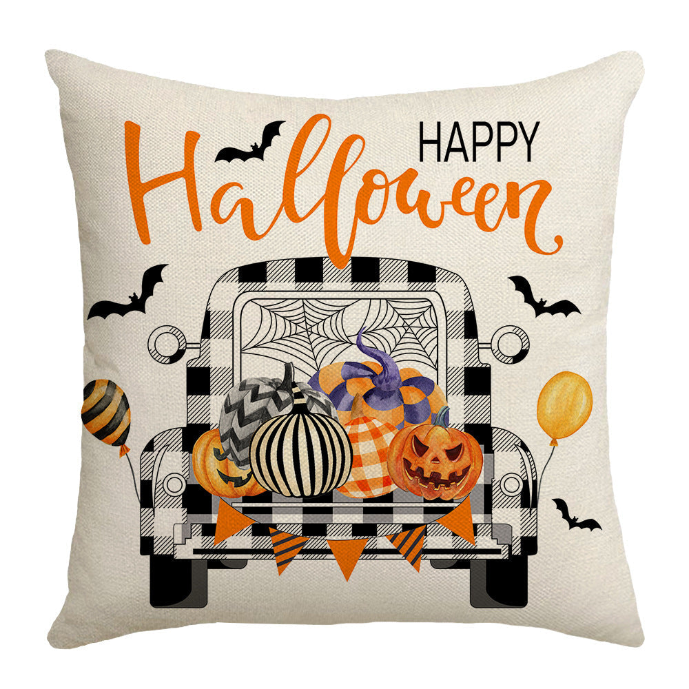 Halloween Cartoon Car Pumpkin Pillow Cover – Nordic Festival Sofa Cushion Case 45×45cm
