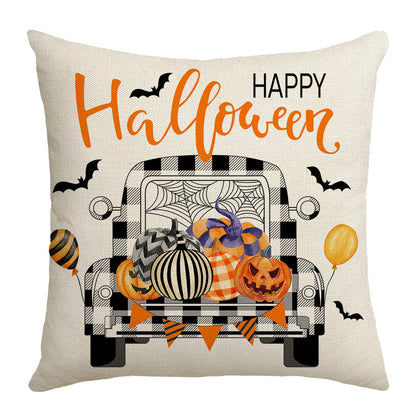 Halloween Cartoon Car Pumpkin Pillow Cover – Nordic Festival Sofa Cushion Case 45×45cm