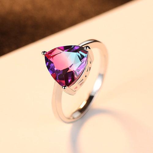 Bague en argent sterling S925 avec pierres arc-en-ciel