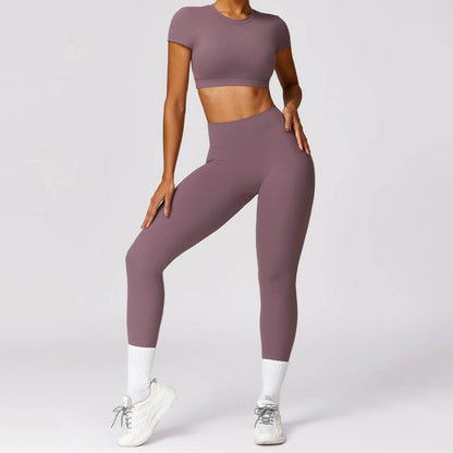 Women 2pcs Workout Gym Outfit Sport Running Fitness wear Pant and crop Top