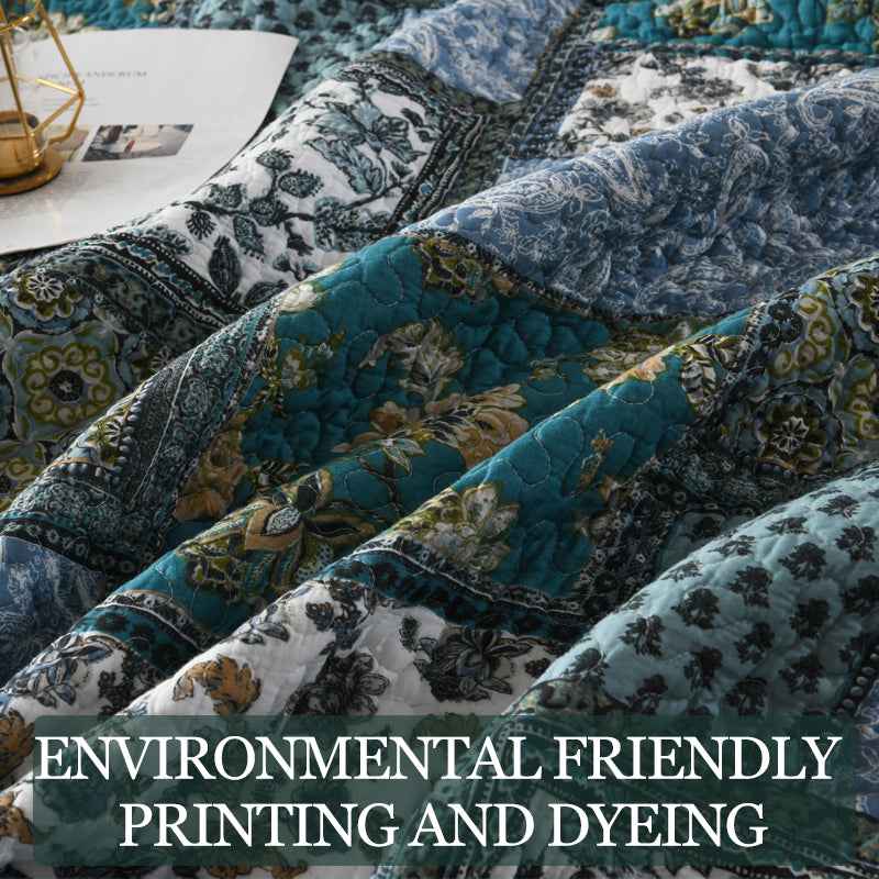 Reversible Cotton Quilt Bedspread Set – Vintage Floral Patchwork 3-Piece All-Season Bedding